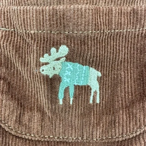 Carter's 12m Baby Corduroy Overalls Moose Embroidered Brown Snap Inseam‎ - Picture 6 of 8